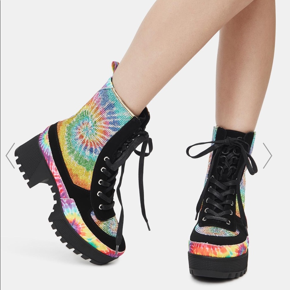 Tie Dye Rhinestoned Combat Boot - Picture 3 of 6